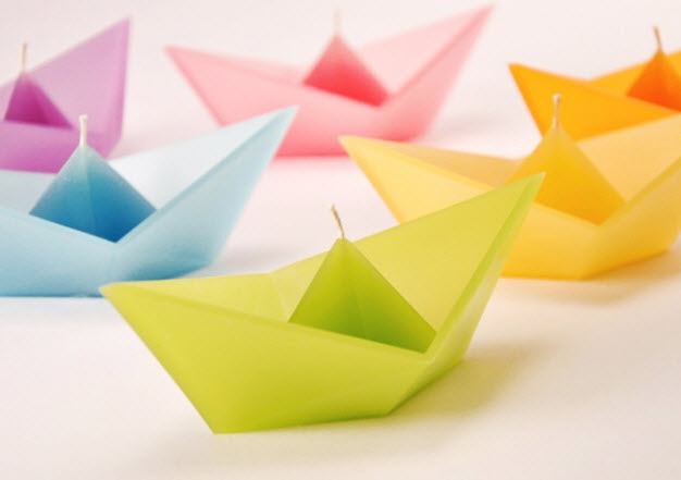 Colorful Candles in Shape of Folded Paper Boat