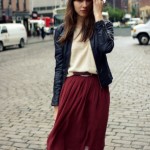 Pleated Skirt With Leather Jacket