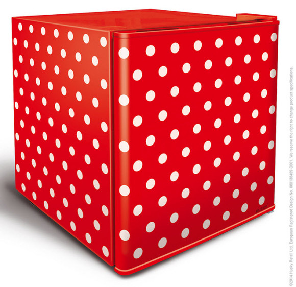 Husky Mini Countertop Fridge Red White Polkadot
