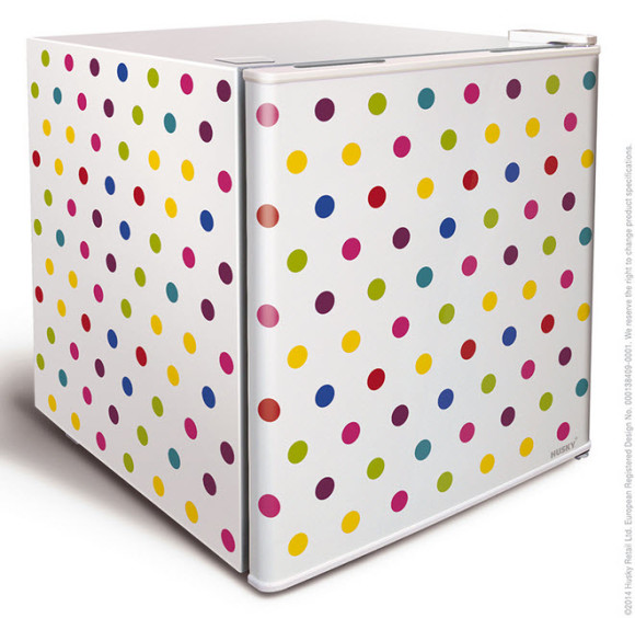 Husky Mini Countertop Fridge White Colorful Polkadot